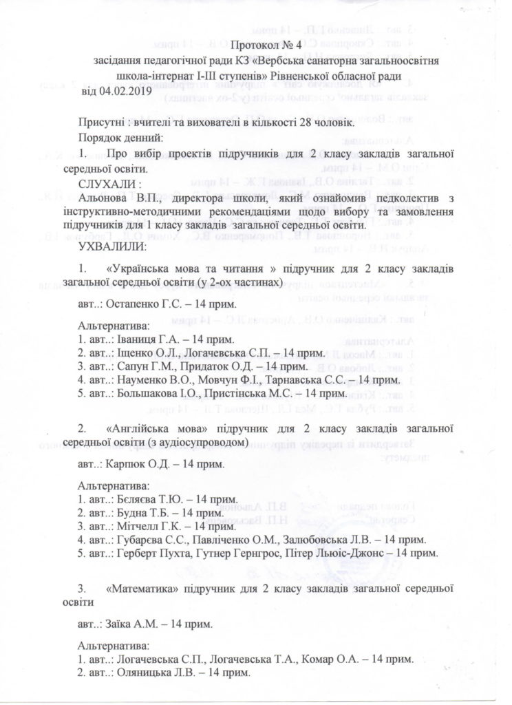 протокол педради про вибір підручників 2 класу -1
