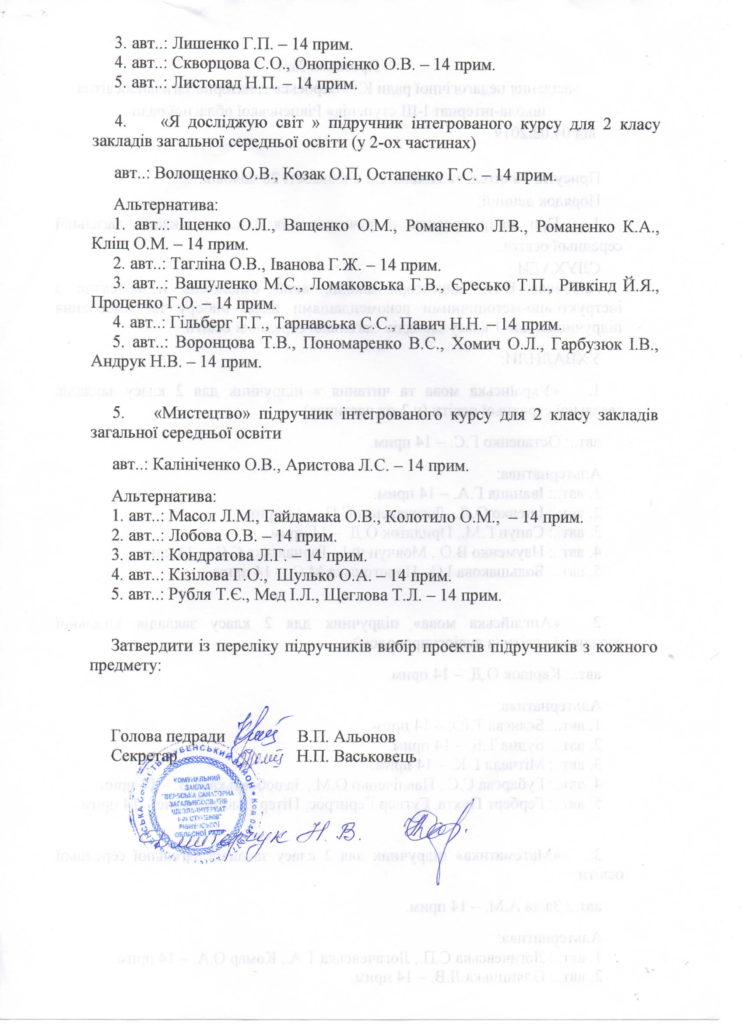 протокол педради про вибір підручників 2 класу -2